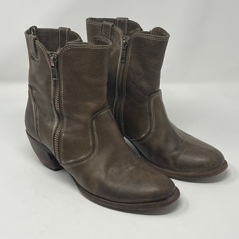 Freebird Austin double-zip leather ankle booties pre-worn 9 grey brown